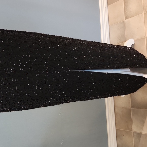 Vintage Black Lillie Rubin Silk Jeweled Sequin Back Slit Sleeveless Maxi Dress - Picture 8 of 15